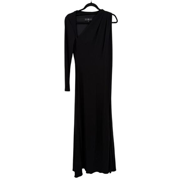 Betsy Adams asymmetric single long sleeve gown dress black size 10 - Picture 2 of 8